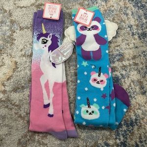 NWT 2pc Justice Knee High Unicorn And Panda Socks M/L